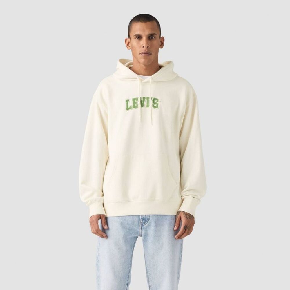 Levi's Men's Relaxed Fit Embroidered Hooded Pullover Sweatshirt - Off-White M